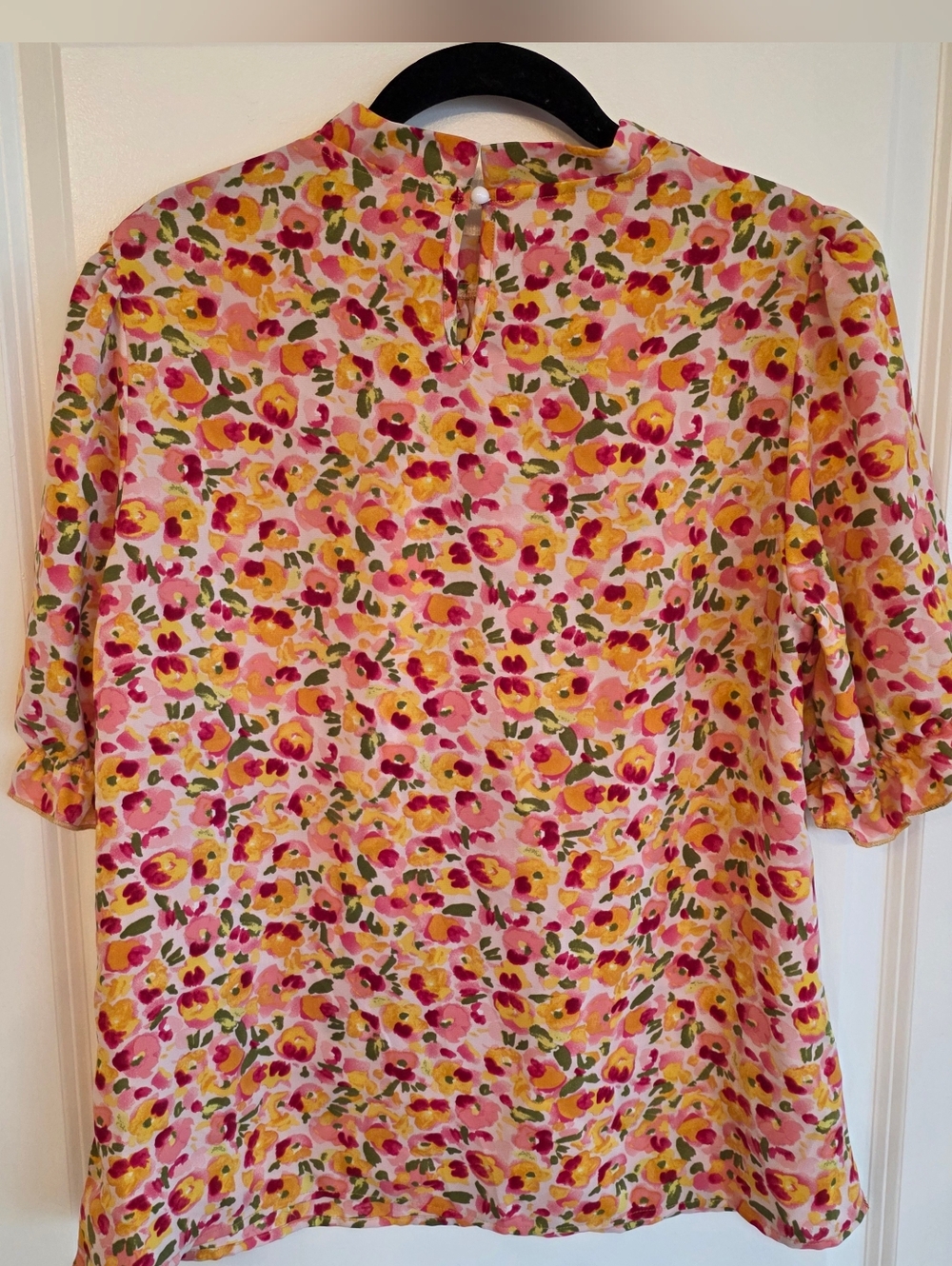 Floral Pink & Yellow Short Sleeve Blouse - Picture 2 of 4